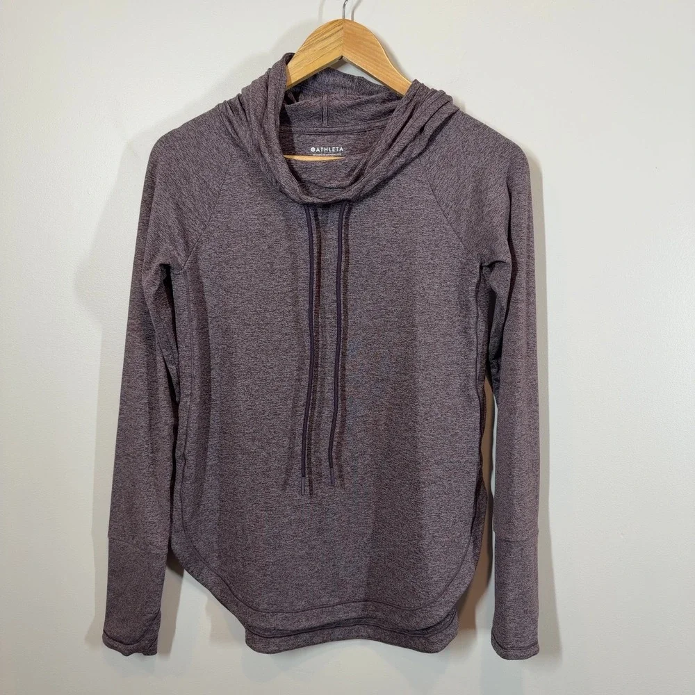 Athleta Womens Cowl Neck Hoodie XXS Purple Heathered Performance Thumbhole